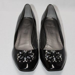 Adrienne Vittandini Black Patent Rhinestone Shoes